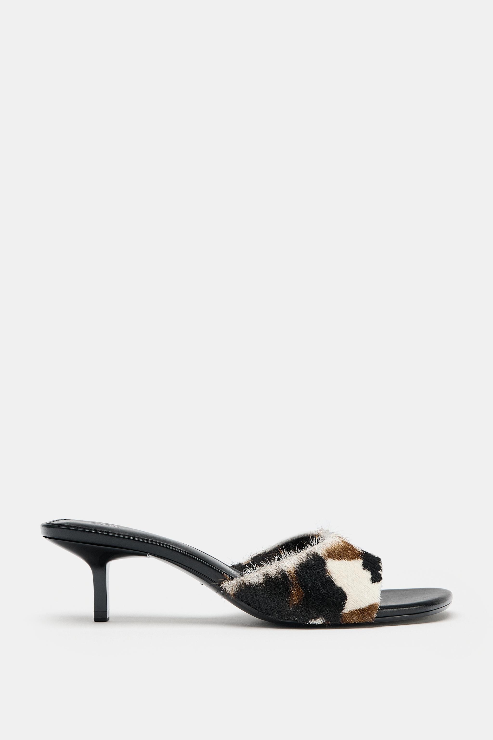 Женские сандалии Zara TEXTURED LEATHER KITTEN HEEL SANDALS — фото 2