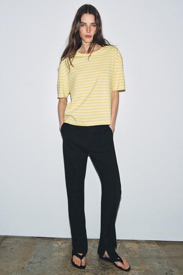 T-SHIRT RAYURES MANCHES COURTES - Jaune de Zara - Image 3