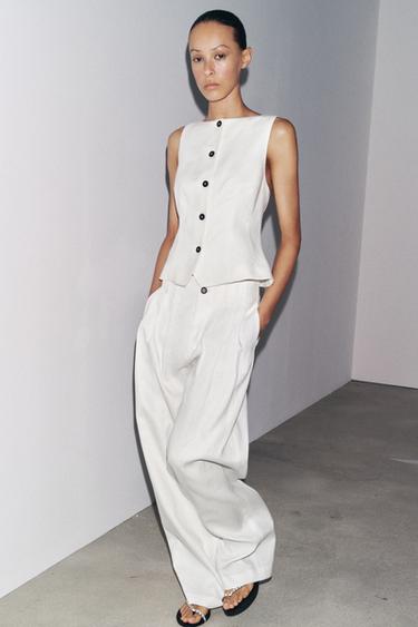 ZW COLLECTION 100% LINEN TROUSERS - White by Zara - Image 0