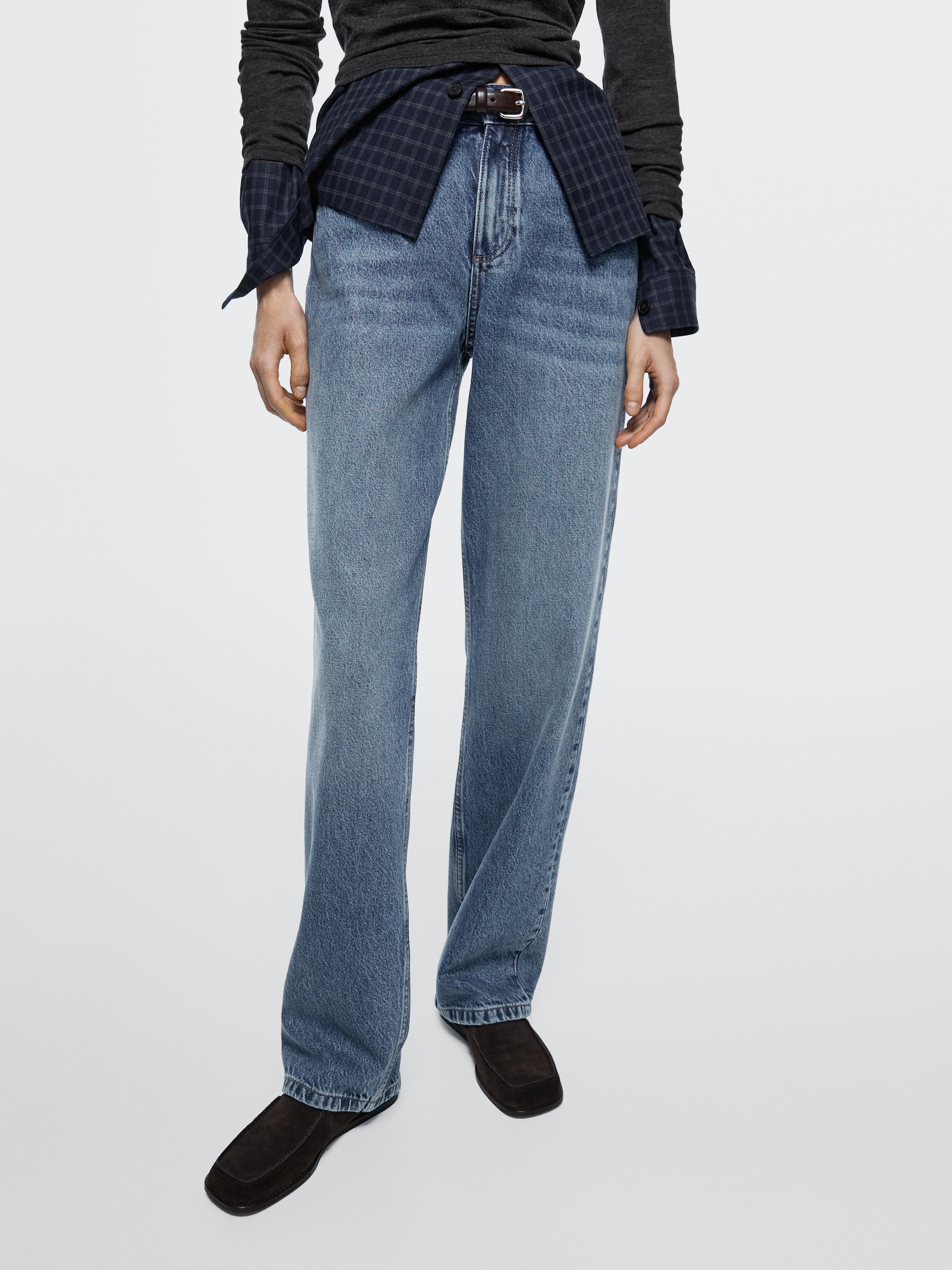 Mid-rise straight-leg jeans — Mid-blue
