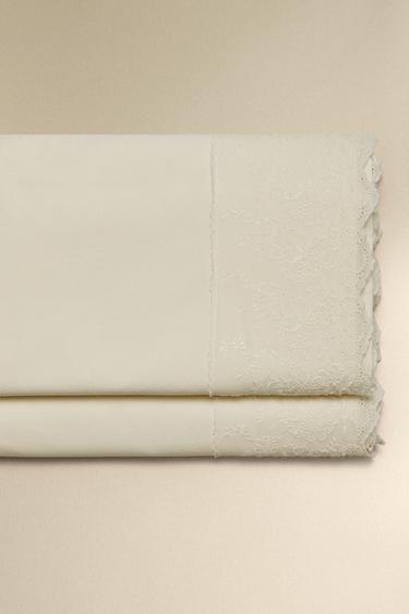 LENZUOLO DI SOPRA PERCALLE RICAMATO (200 FILI) - Écru di Zara