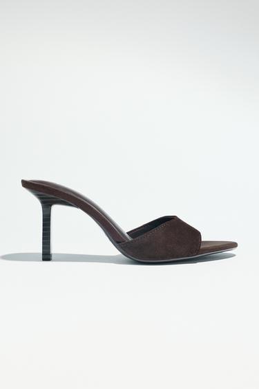 SANDALETTE AUS VELOURSLEDER - Braun von Zara