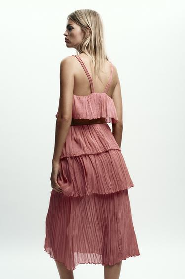 ROBE MIDI À VOLANTS CEINTURÉE - MARSALA de Zara - Image 4