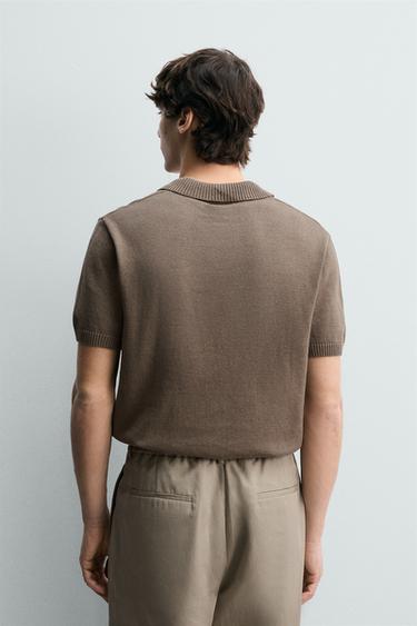 COTTON/LINEN REGULAR FIT KNIT POLO SHIRT - Mink by Zara - Image 2
