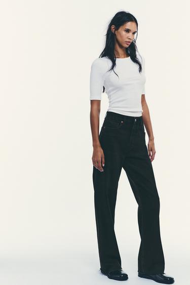Zara TRF HIGH RISE WIDE LEG JEANS - Black