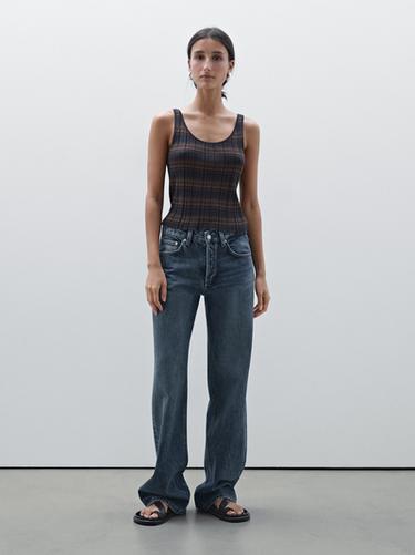 Zara 100% cotton striped knit top - Navy blue - Image 0