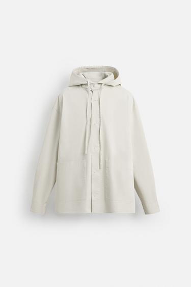 HOODED OVERSIZE FIT OVERSHIRT - White / Grey by Zara
