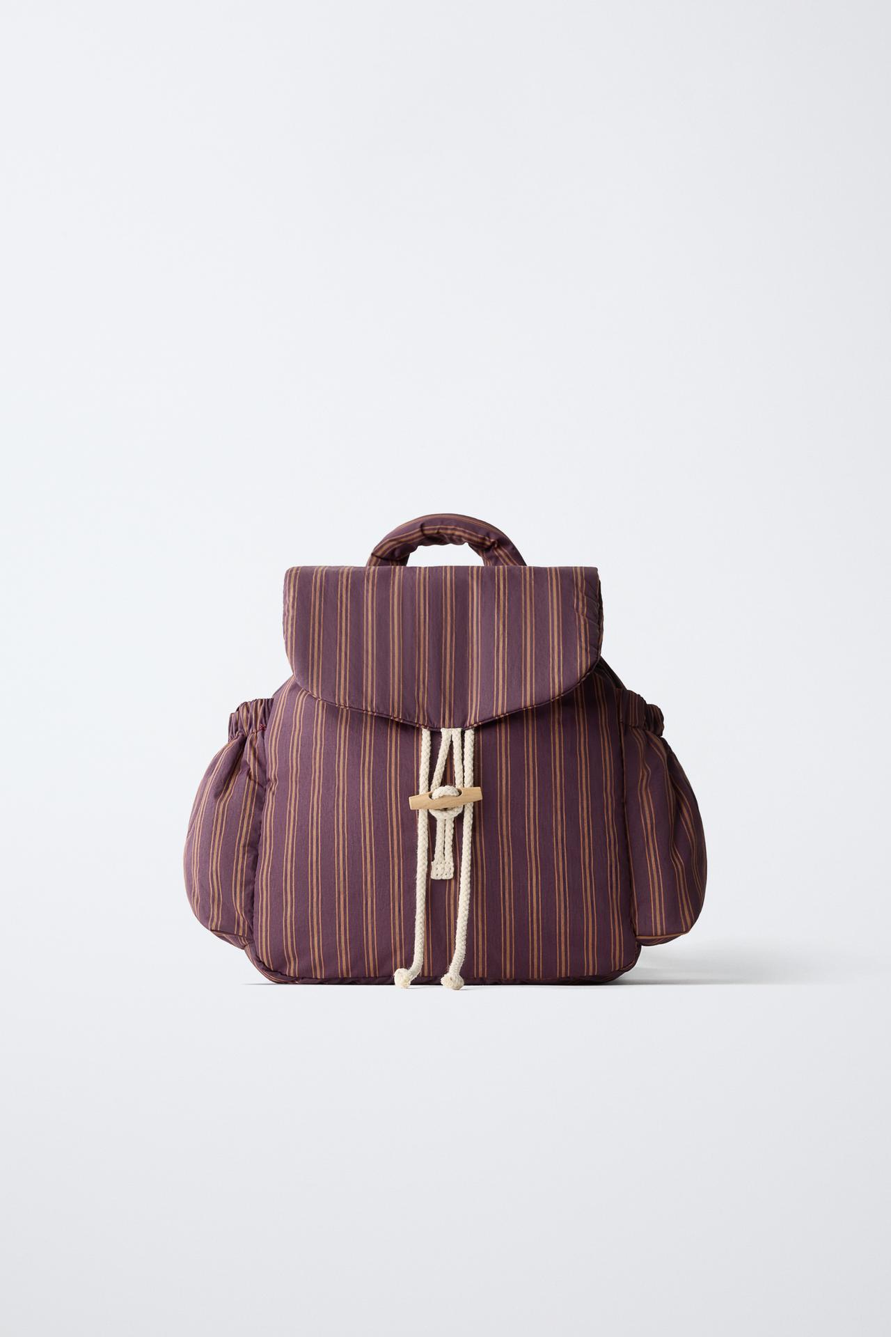 ZARA TIMELESS - STRIPED BACKPACK — Caramel Brown