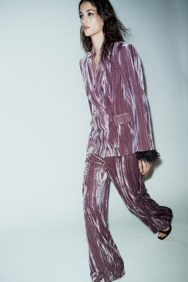 VESTE À BOUTONNAGE CROISÉ EN VELOUR ET PLUMES - Mauve de Zara - Image 3