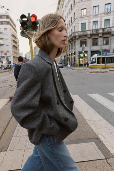VESTE OVERSIZE À BOUTONNAGE CROISÉ - Gris de Zara - Image 2