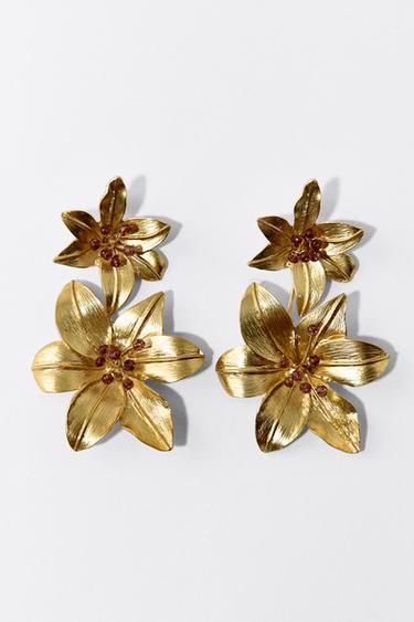 FLOWER EARRINGS - Golden by Zara