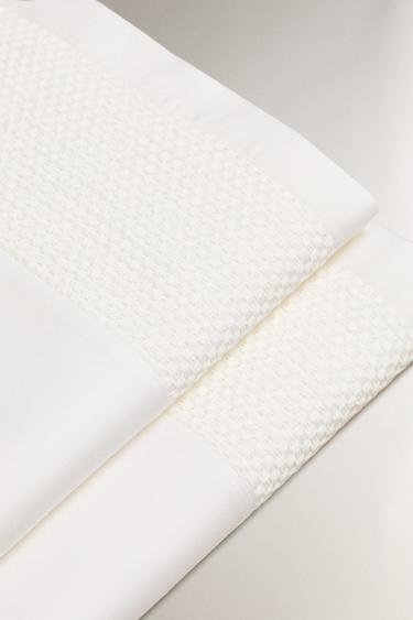 SATEEN FLAT SHEET WITH CROCHET BORDER - Oyster-white by Zara - Image 4