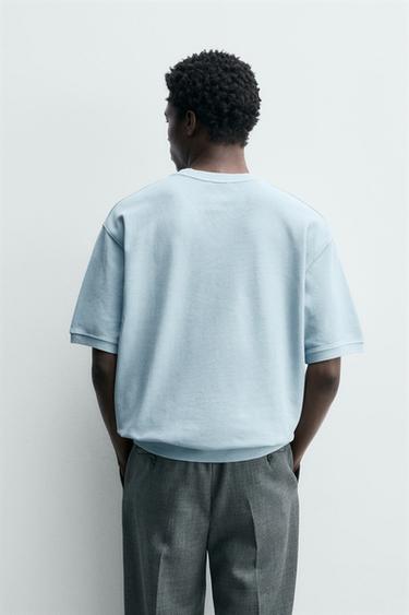 REGULAR FIT PIQUÉ TEXTURED SWEATSHIRT - Faded sky blue by Zara - Image 2