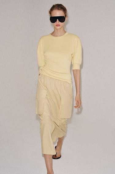 ÁO THUN GÂN TAY BỒNG - Màu vàng dịu từ Zara - Hình ảnh 0