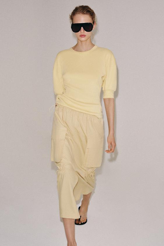 RIB KNIT VOLUMINOUS SLEEVE T-SHIRT from Zara - $25.90