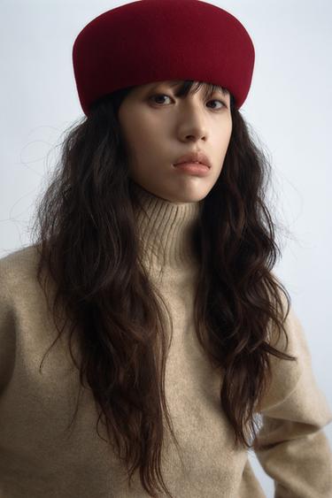 100% 울 스컬캡 모자 - Zara 레드