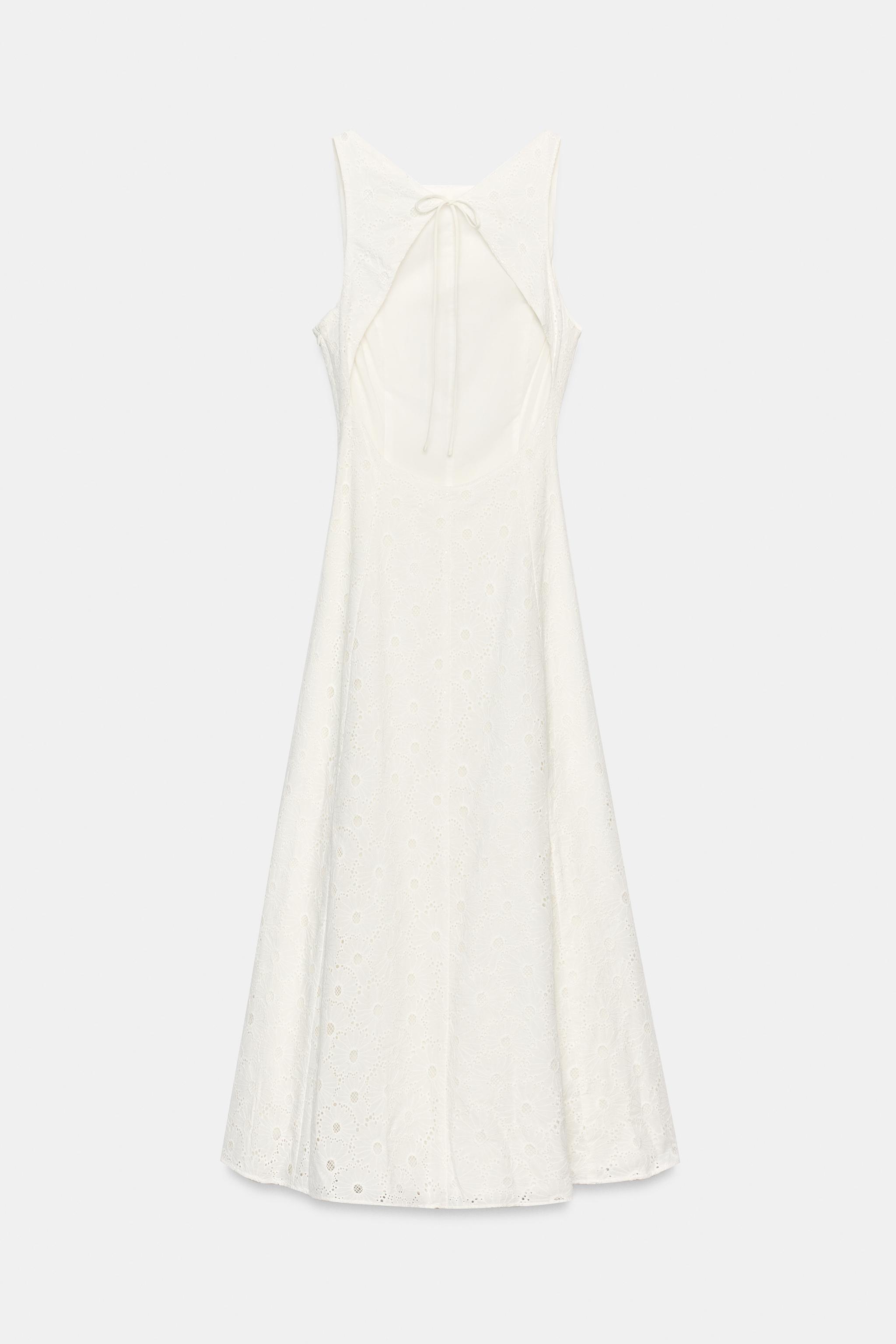 Женские платья Zara EMBROIDERED EYELET MIDI DRESS — фото 9