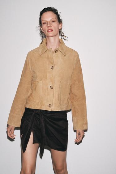 ZW COLLECTION LIMITED EDITION 100% SUEDE LEATHER JACKET - camel by Zara