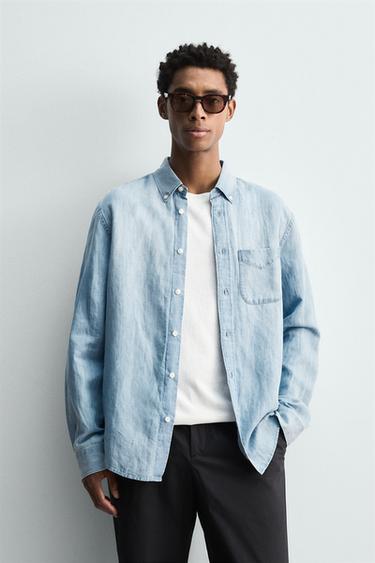 REGULAR FIT DENIM SHIRT - Light blue by Zara