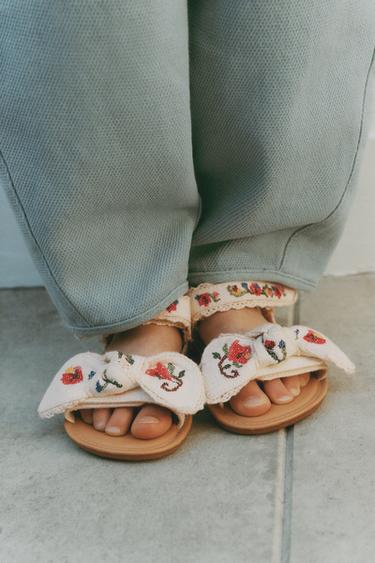 EMBROIDERED SANDALS - Ecru White by Zara - Image 0