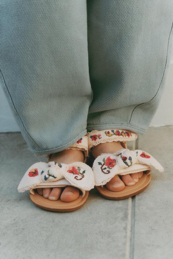 EMBROIDERED SANDALS - Ecru White by Zara - Image 0