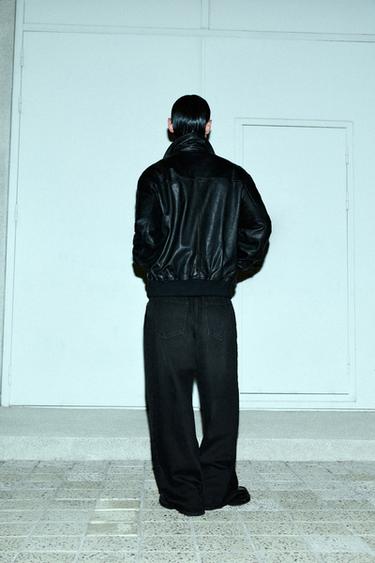 Zara 真皮口袋夾克 - 黑色