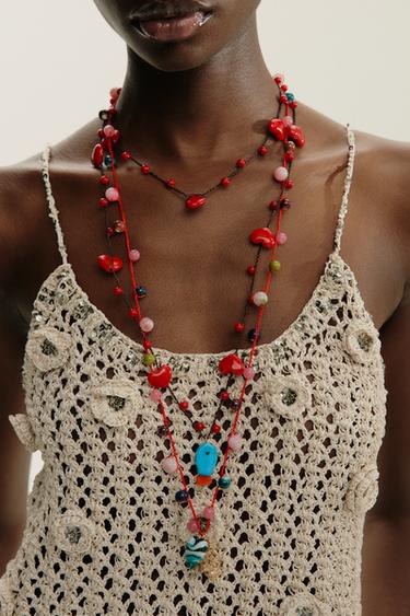 PACK OF 3 CORD HEART CHARM NECKLACES - Red by Zara - Image 1