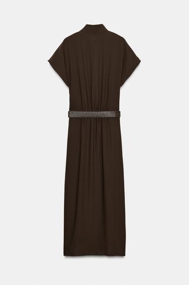 ROBE MI-LONGUE AVEC CEINTURE - Marron de Zara - Image 7