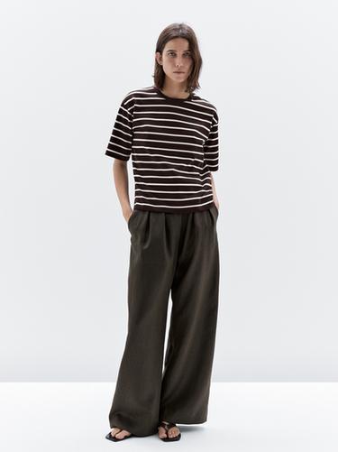 Zara Striped 100% cotton T-shirt - Brown - Image 0