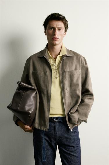 100% LINEN ZIP-UP OVERSHIRT - Mink by Zara