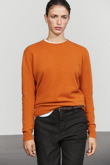 Wool blend crew neck knit sweater — Orange 2