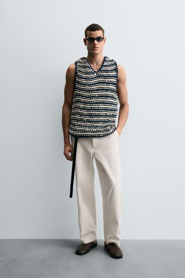 COLETE DE ALGODÃO COM LISTRAS - Azul / Branco da Zara - Imagem 0