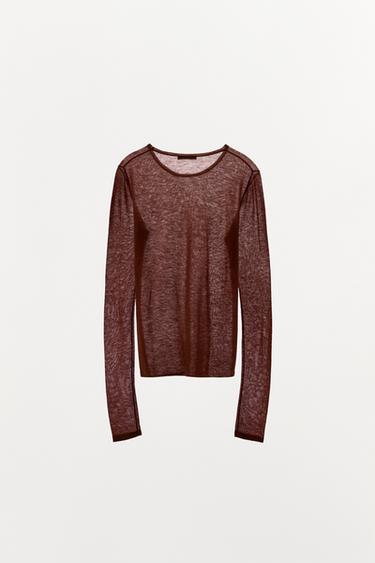 T-SHIRT 100 % LAINE - Marron de Zara - Image 5