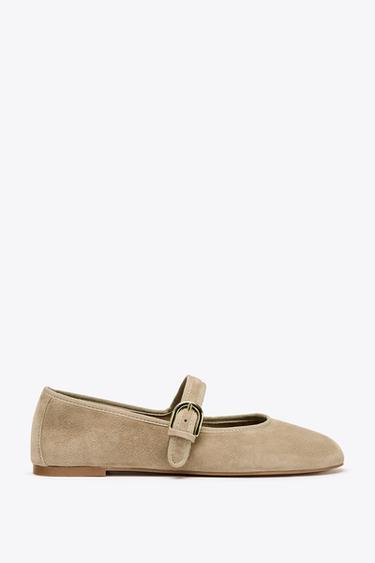 SUEDE STRAP BALLET FLATS - Sand Brown by Zara