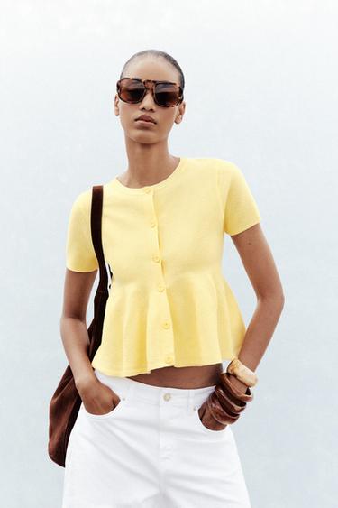 PEPLUM CARDIGAN - Yellow by Zara - Image 0