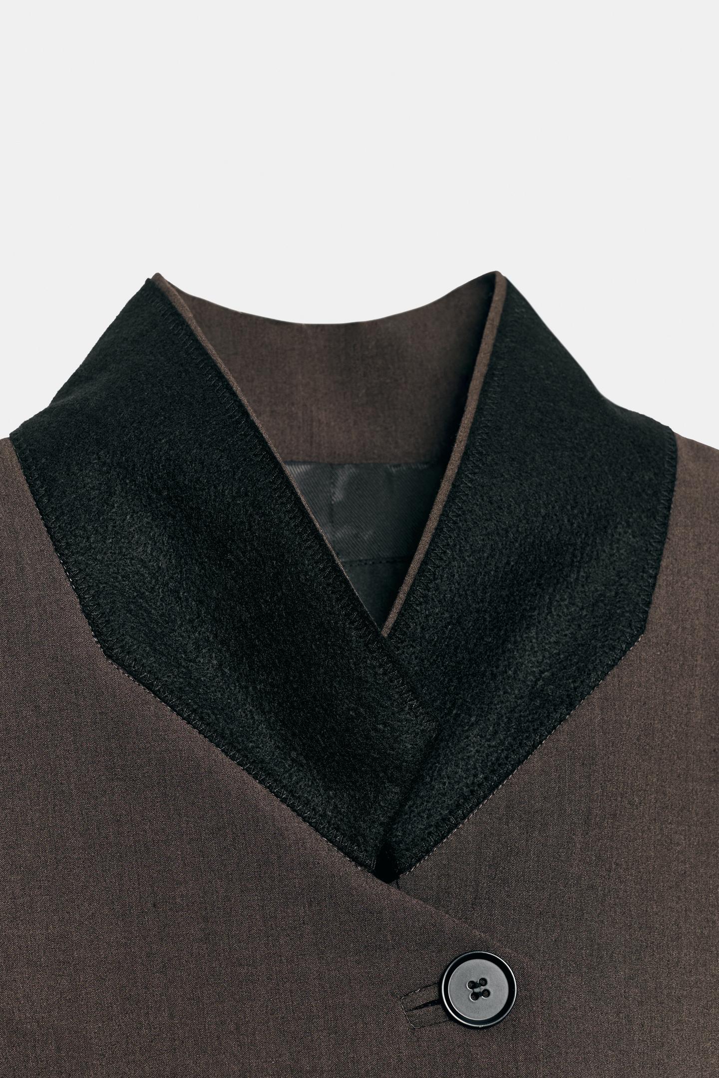 Женский пиджак Zara Contrast Collar Oversized, цвет: Тёмный коричневый — фото 9