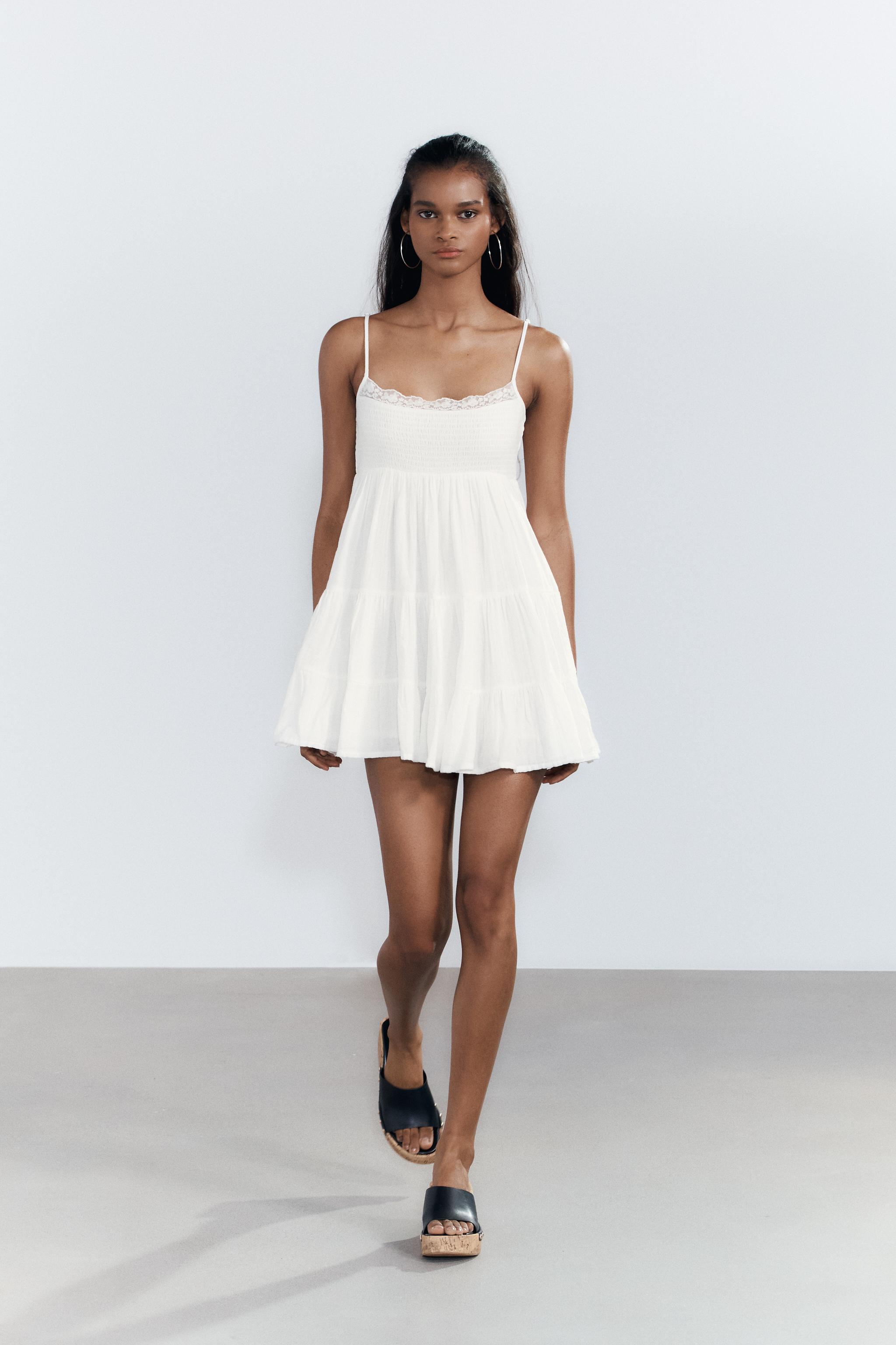 ショート丈シフォンレースワンピース - エクリュ | ZARA Japan