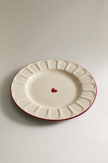 ASSIETTE À DESSERT GRÈS ONDES NOËL - Blanc / Rouge de Zara - Image 1