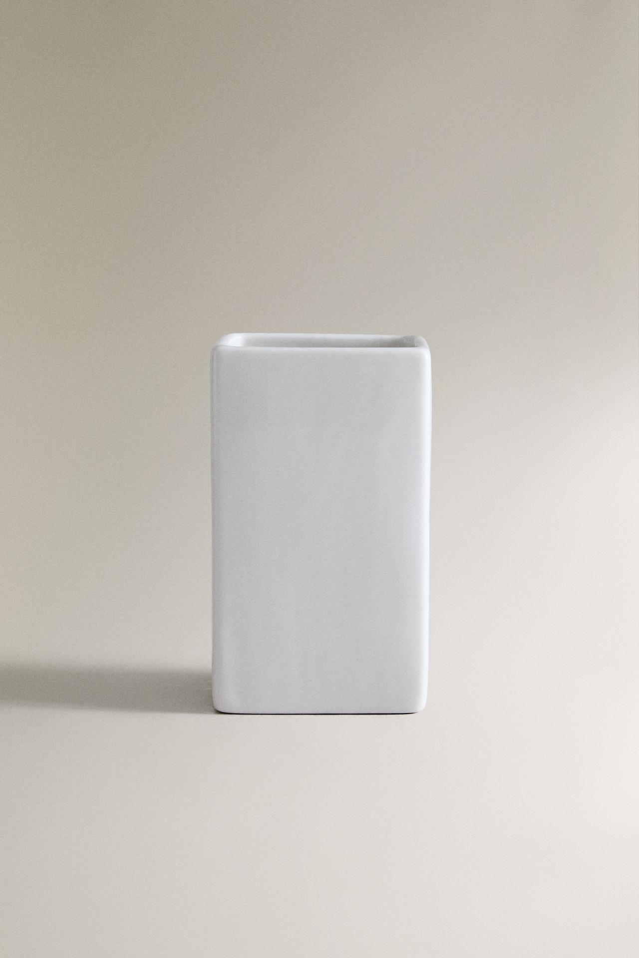 WHITE EARTHENWARE TOOTHBRUSH HOLDER — White