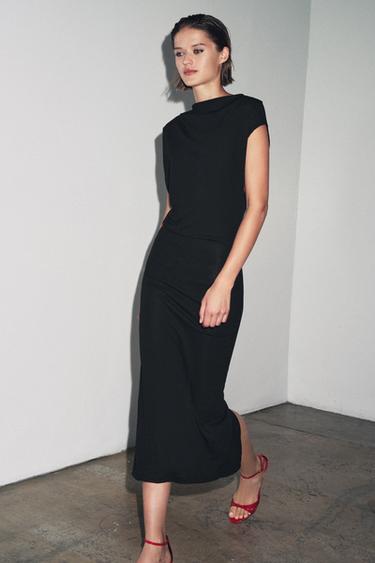 LONG DRAPED DRESS - Black by Zara