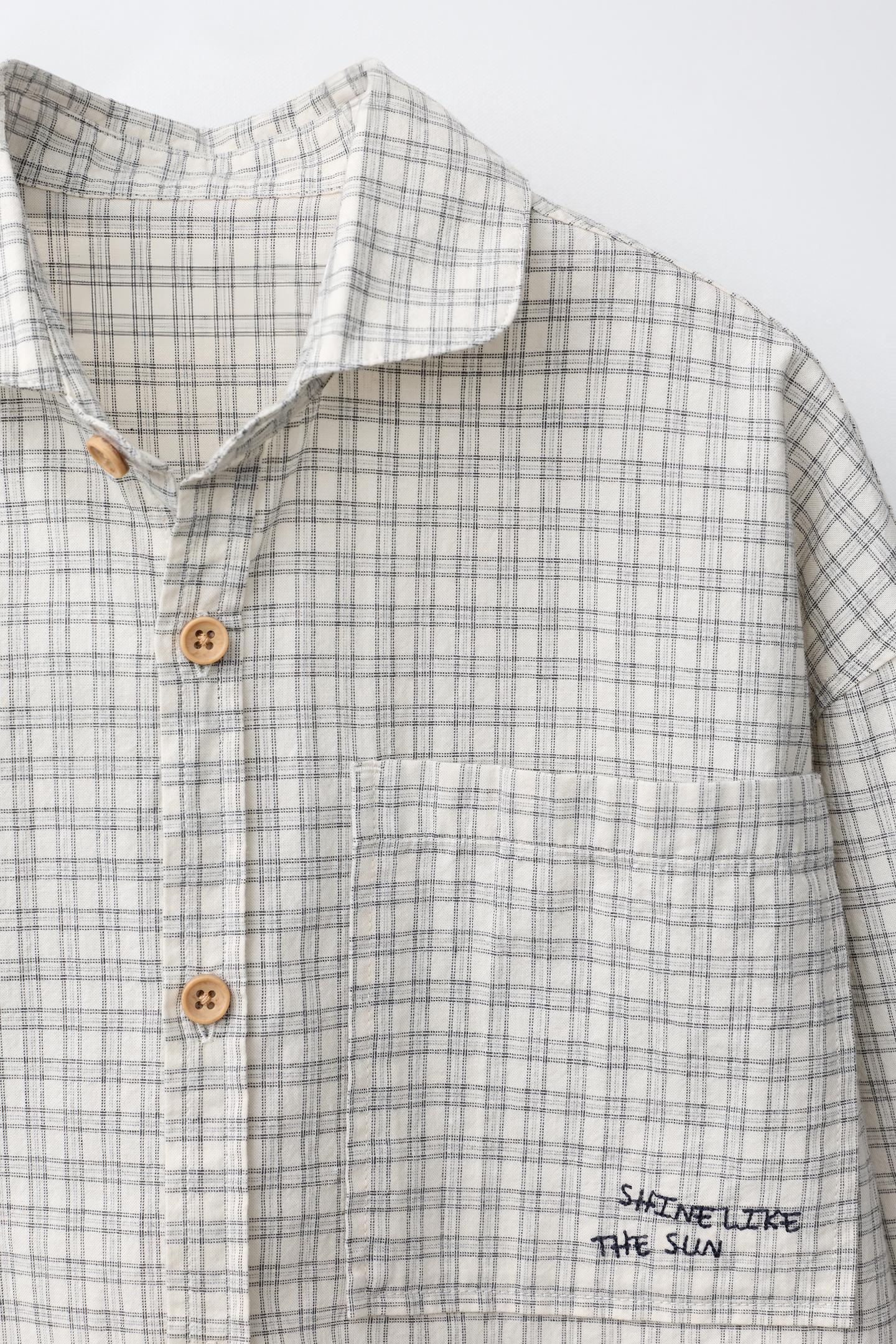 Детская рубашка Zara Embroidered Plaid, цвет: Светлый серый — фото 3