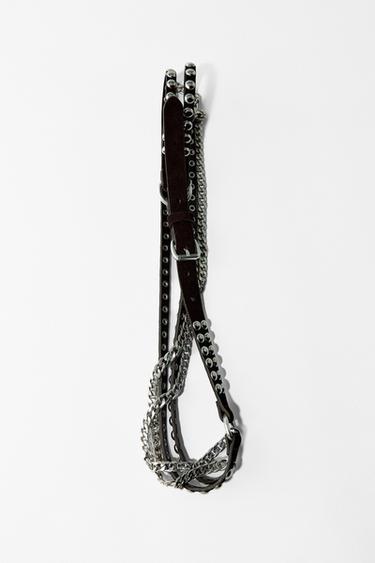 CONTRAST DOUBLE LEATHER CHAIN BELT - Brown by Zara