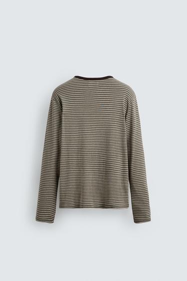 JACQUARD STRIPED T-SHIRT - Ecru / Green by Zara - Image 6