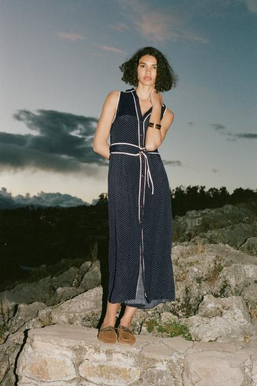 VESTIDO MIDI LUNARES - Marino / Blanco de Zara