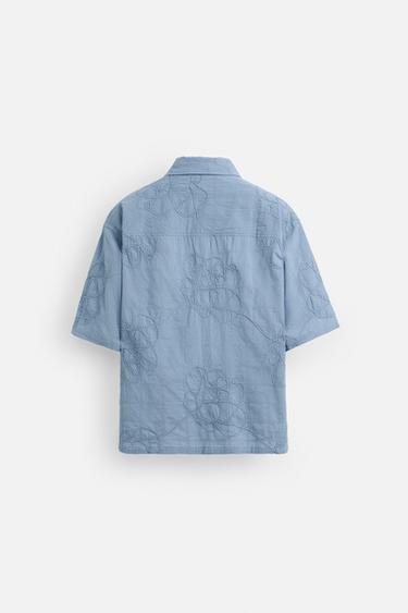 EMBROIDERED JACQUARD SHIRT - Light blue by Zara - Image 7