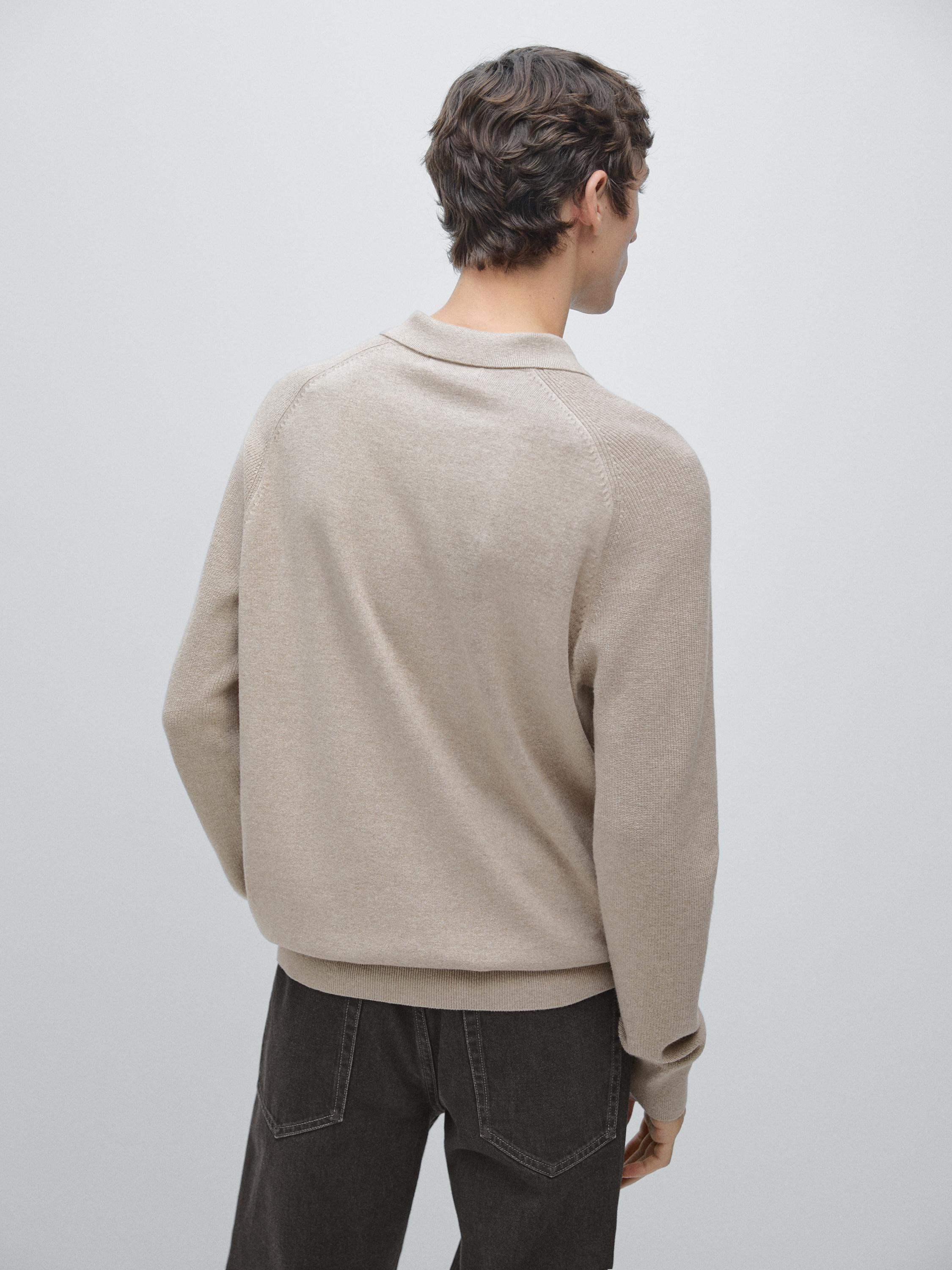 Cotton blend knit polo sweater
