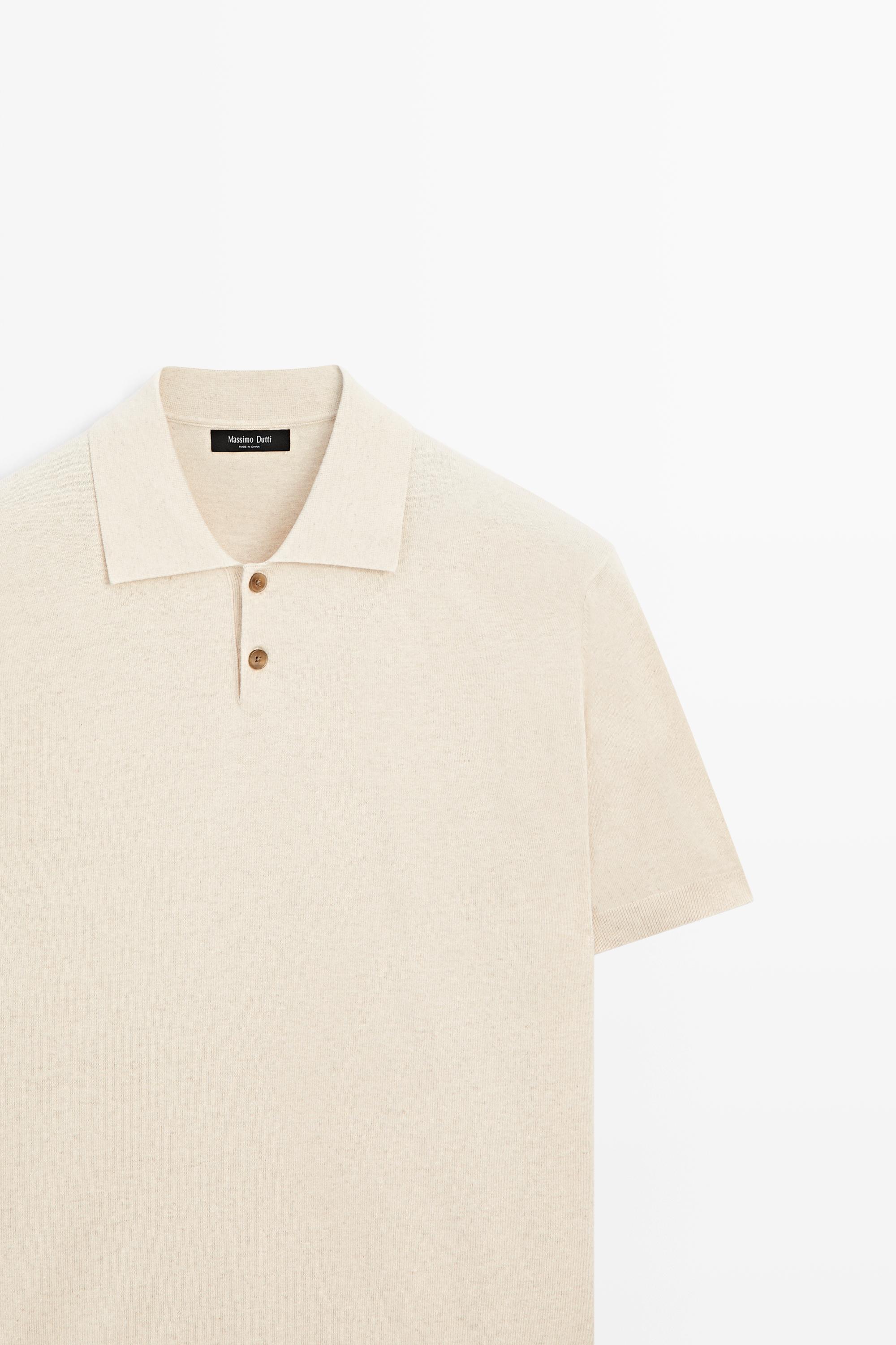 Cotton linen blend polo shirt — Ecru / Khaki