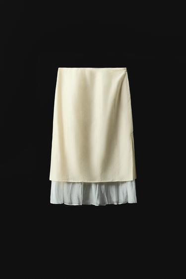 ZW COLLECTION COMBINED MIDI SKIRT - Ecru by Zara