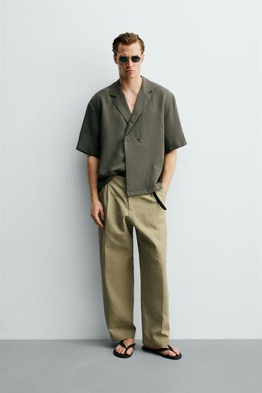 VISCOSE/LINEN KIMONO SHIRT - Taupe grey by Zara