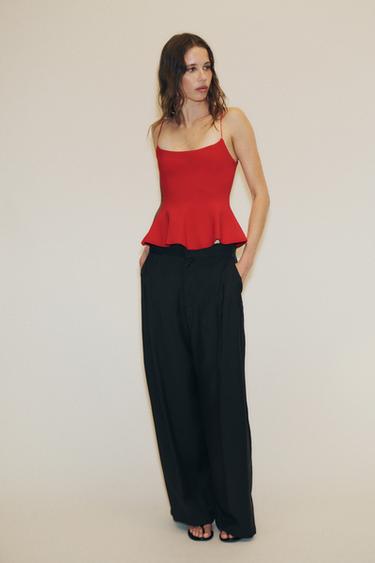 STRETCH PEPLUM TOP - Intense red by Zara